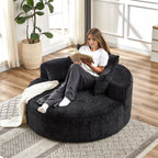 Canapé-lit simple rond en chenille noire avec coussin de dossier