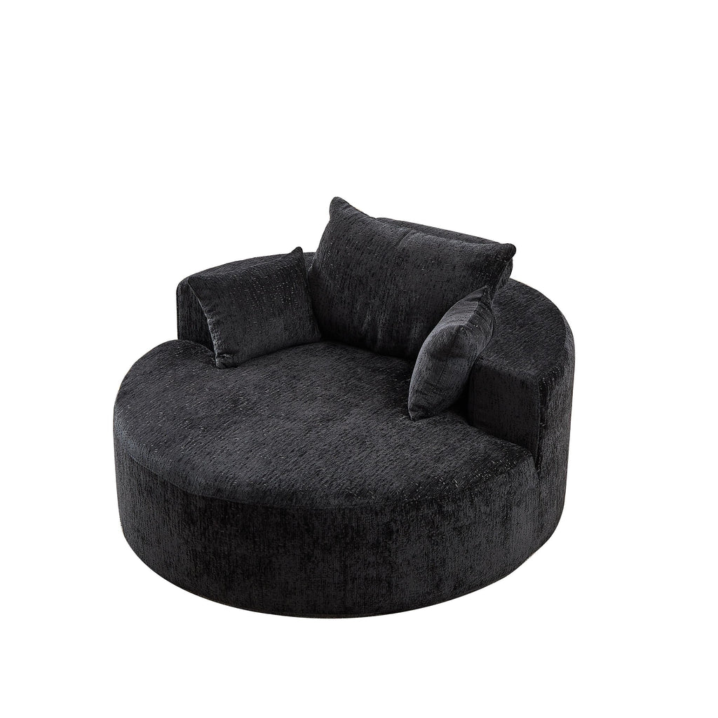 Canapé-lit simple rond en chenille noire avec coussin de dossier