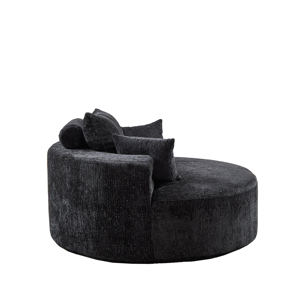 Canapé-lit simple rond en chenille noire avec coussin de dossier
