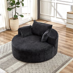 Canapé-lit simple rond en chenille noire avec coussin de dossier