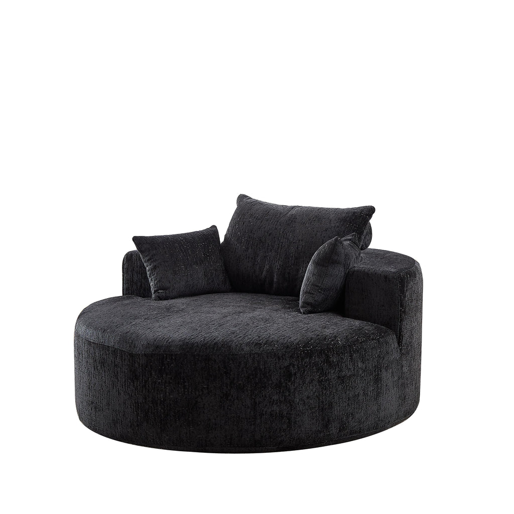 Canapé-lit simple rond en chenille noire avec coussin de dossier