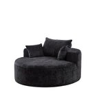 Canapé-lit simple rond en chenille noire avec coussin de dossier