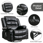 Fauteuil inclinable pivotant noir avec rotation à 360°, chauffage, massage par vibrations à 8 points, ports USB et porte-gobelets