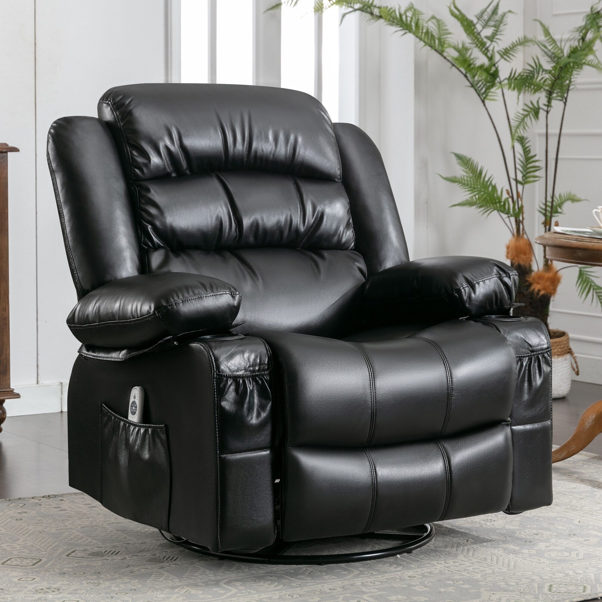 Fauteuil inclinable pivotant noir avec chauffage et rotation à 360°