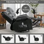 Fauteuil inclinable pivotant noir avec massage par vibration, chauffage, rotation à 360°, poche latérale et porte-gobelets