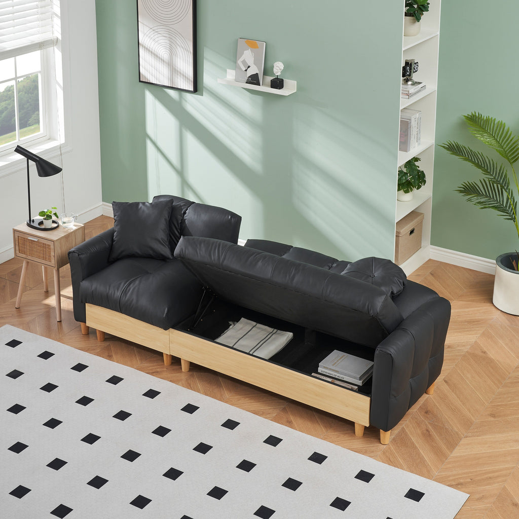 Canapé-lit 3 places rembourré en tissu technique noir moderne 84,64 avec oreillers, siège de rangement et tiroir