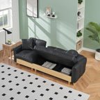 Canapé-lit 3 places rembourré en tissu technique noir moderne 84,64 avec oreillers, siège de rangement et tiroir