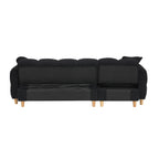 Canapé-lit 3 places rembourré en peluche noire avec rangement et tiroir