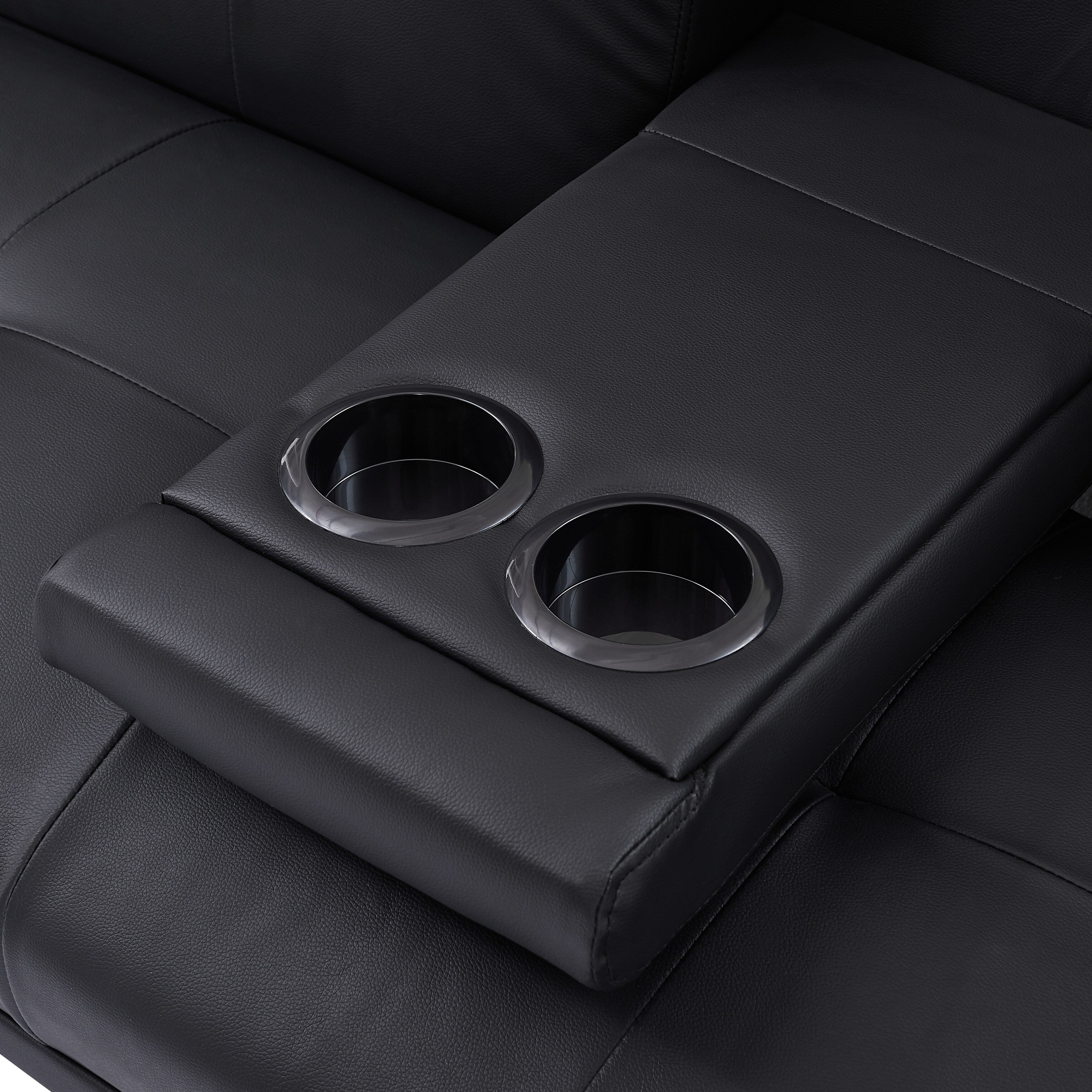 Canapé-lit 66 places rembourré noir avec 2 porte-gobelets et pieds en acier inoxydable pour salon