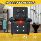 Fauteuil inclinable manuel rembourré noir avec massage, chauffage lombaire, accoudoirs coussinés et poches latérales