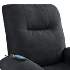Fauteuil inclinable manuel rembourré noir avec massage, chauffage lombaire, accoudoirs coussinés et poches latérales