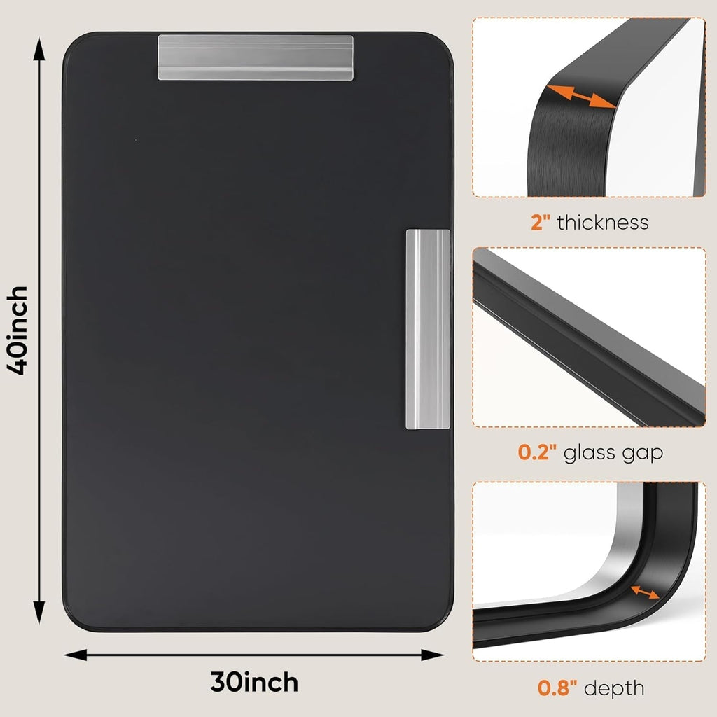 Miroir de salle de bain rectangulaire arrondi avec cadre en alliage d'aluminium noir, pour montage au-dessus du lavabo, à suspendre horizontalement ou verticalement