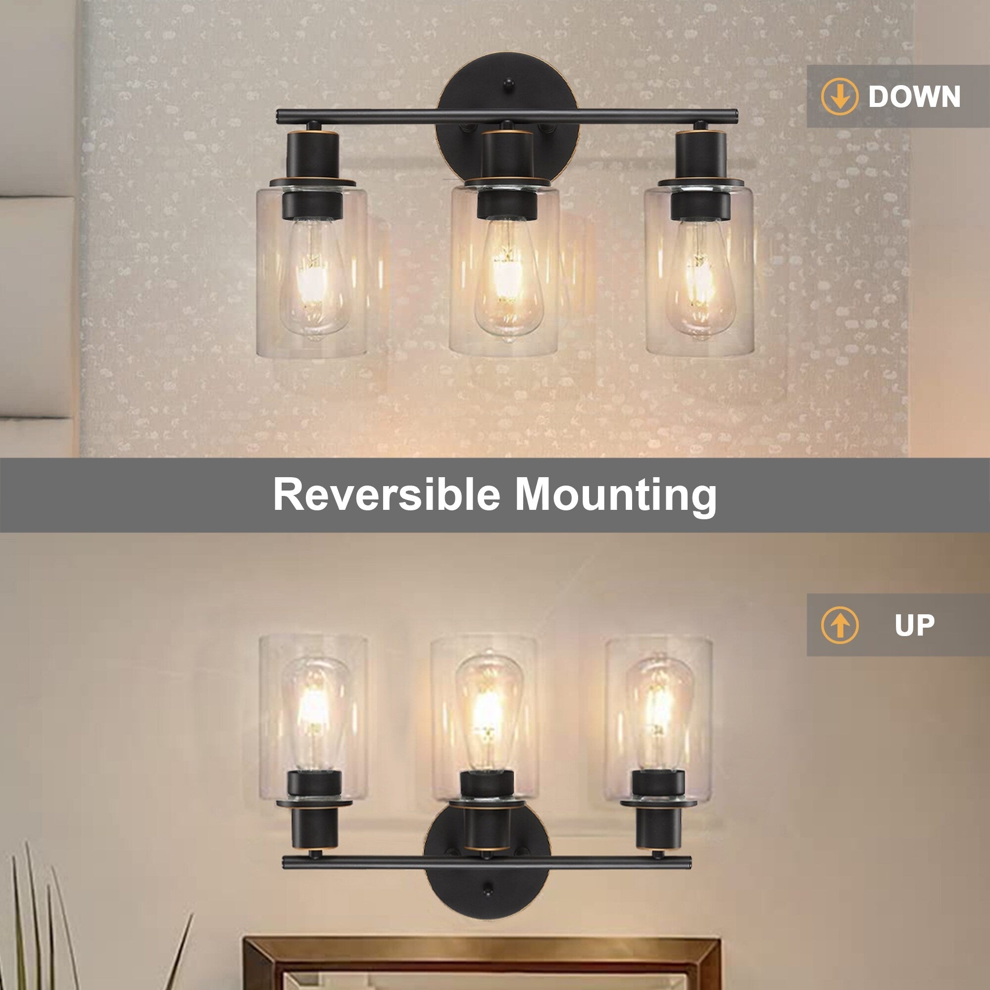 Luminaire de salle de bain à 3 lumières de 17 po, en bronze huilé, pour meuble-lavabo