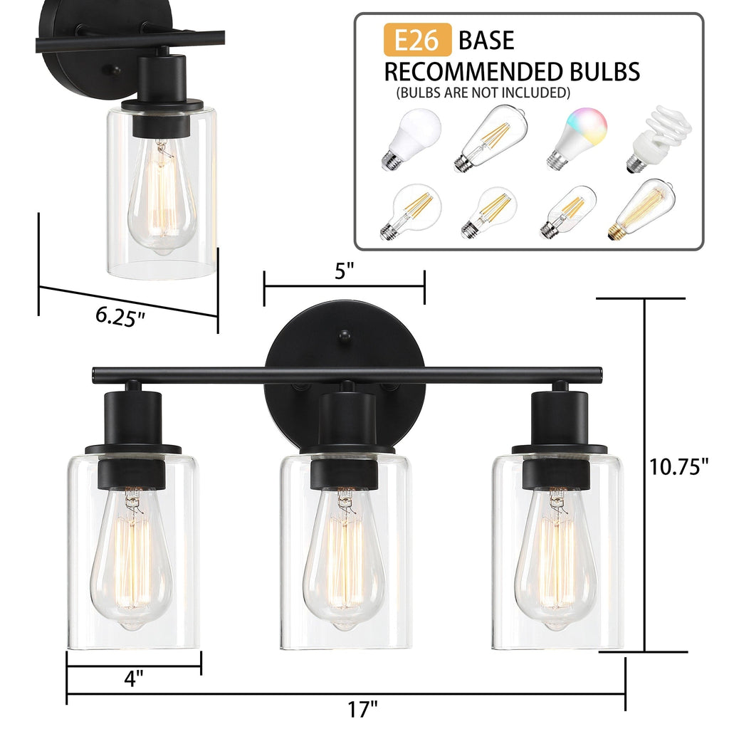 Luminaire de salle de bain à 3 lumières de 17 po, en bronze huilé, pour meuble-lavabo