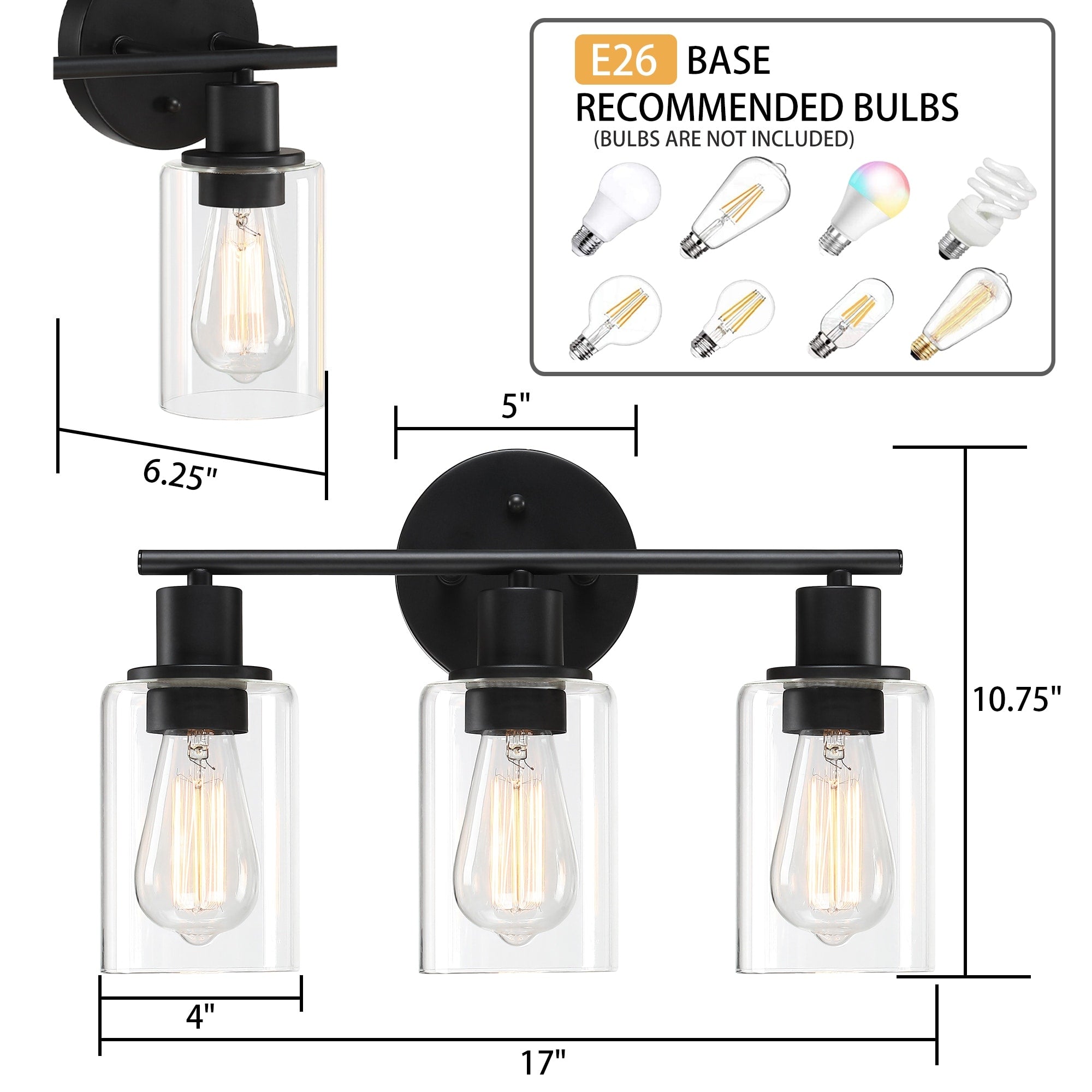 Luminaire de salle de bain à 3 lumières de 17 po, en bronze huilé, pour meuble-lavabo