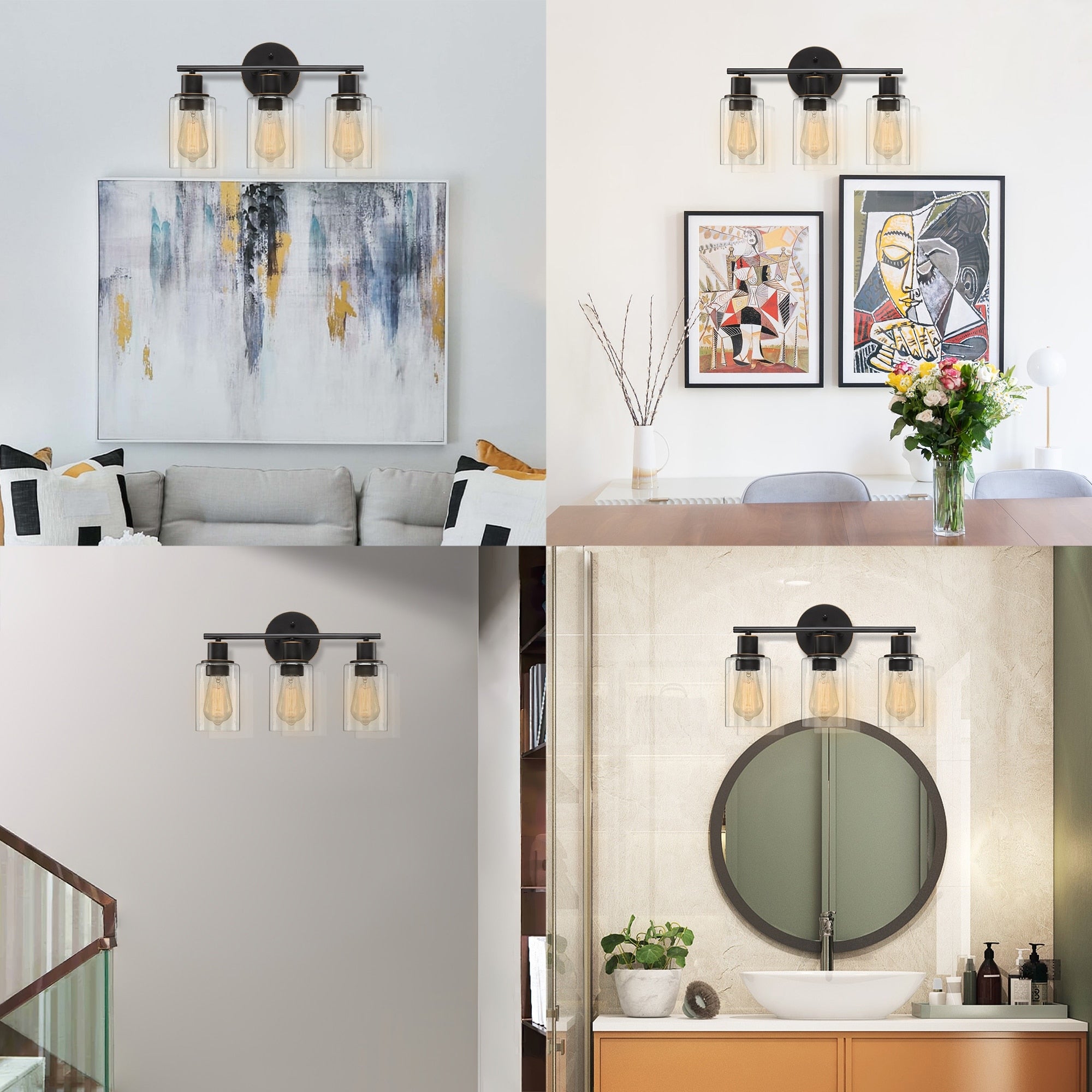 Luminaire de salle de bain à 3 lumières de 17 po, en bronze huilé, pour meuble-lavabo