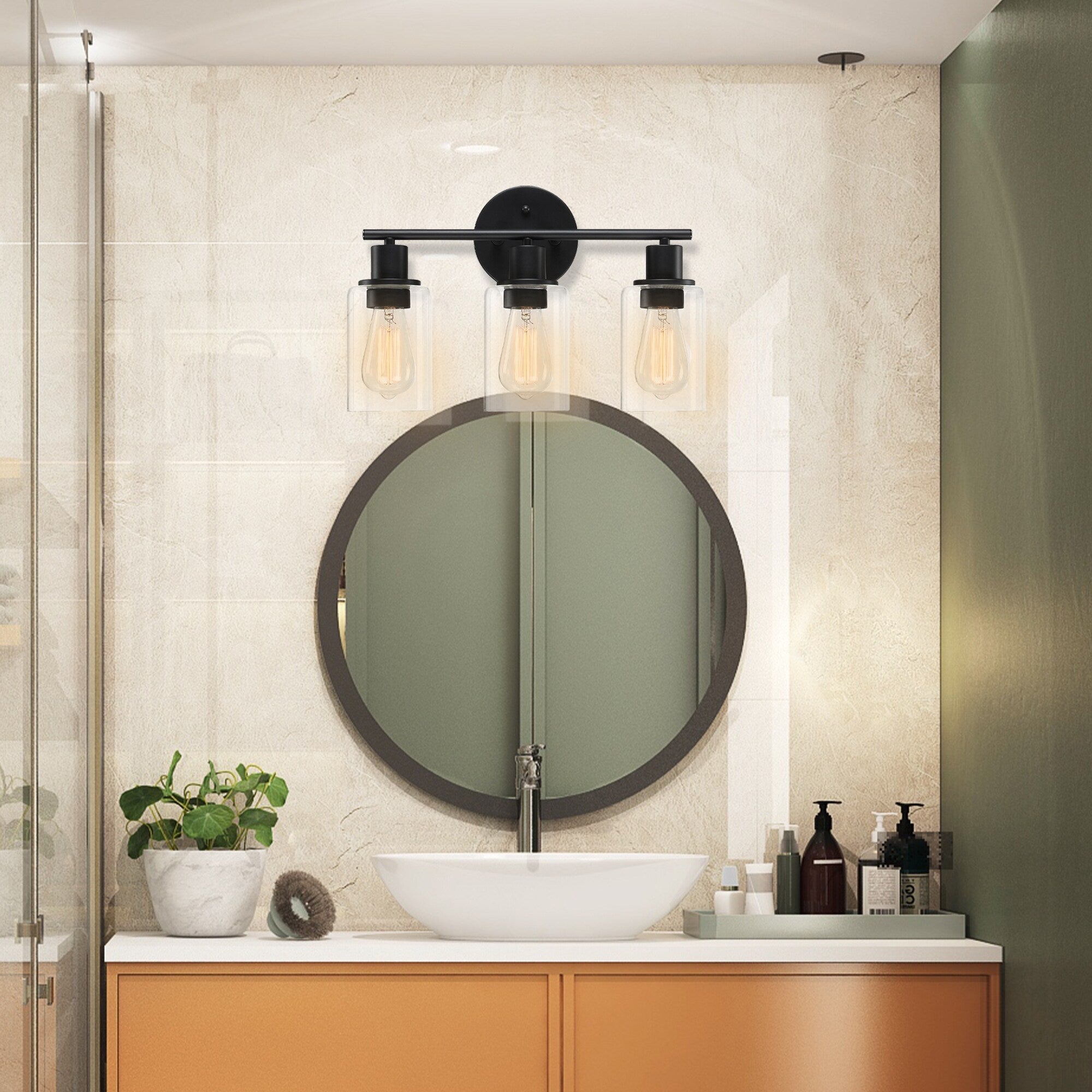 Luminaire de salle de bain à 3 lumières de 17 po, en bronze huilé, pour meuble-lavabo