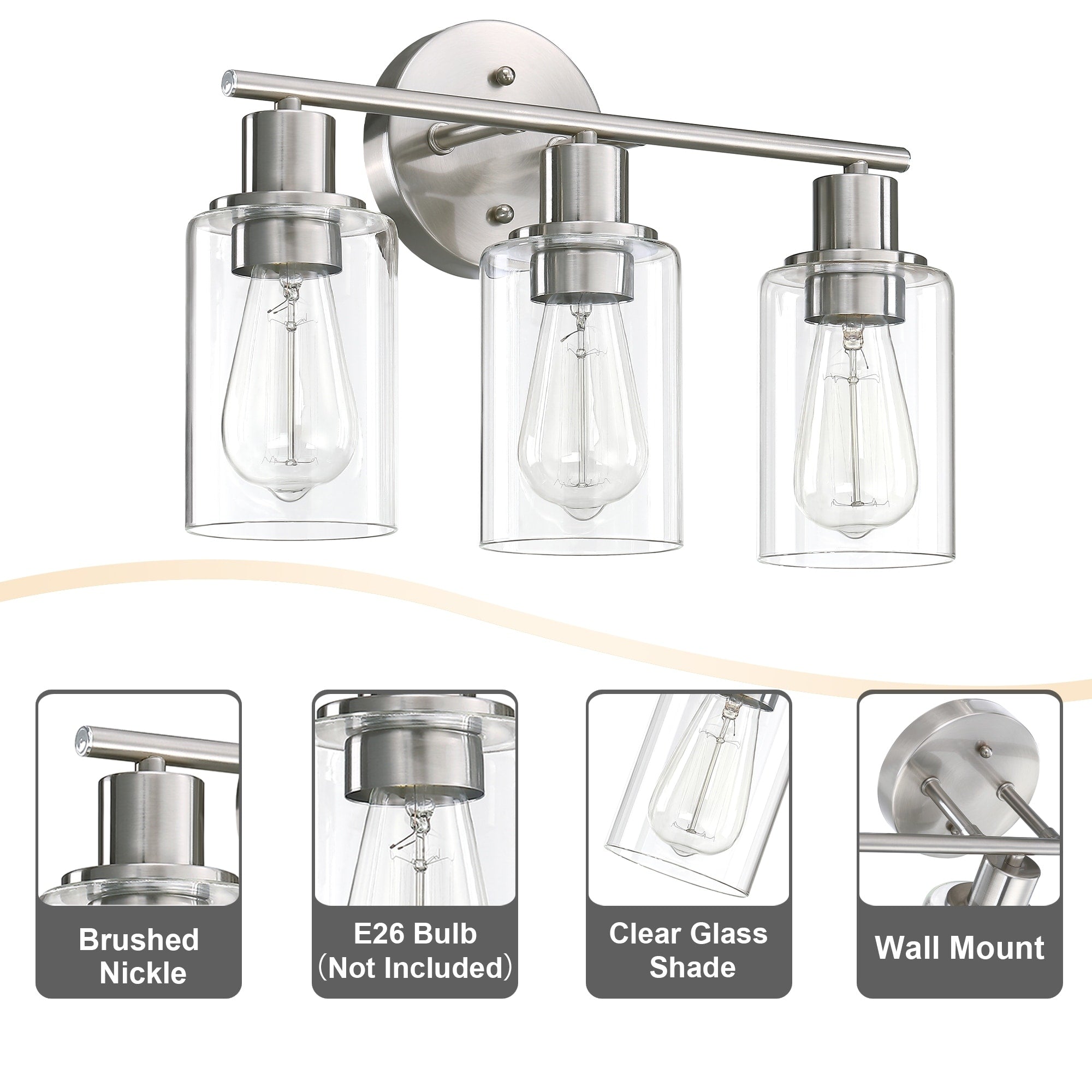 Luminaire de salle de bain à 3 lumières de 17 po, en bronze huilé, pour meuble-lavabo