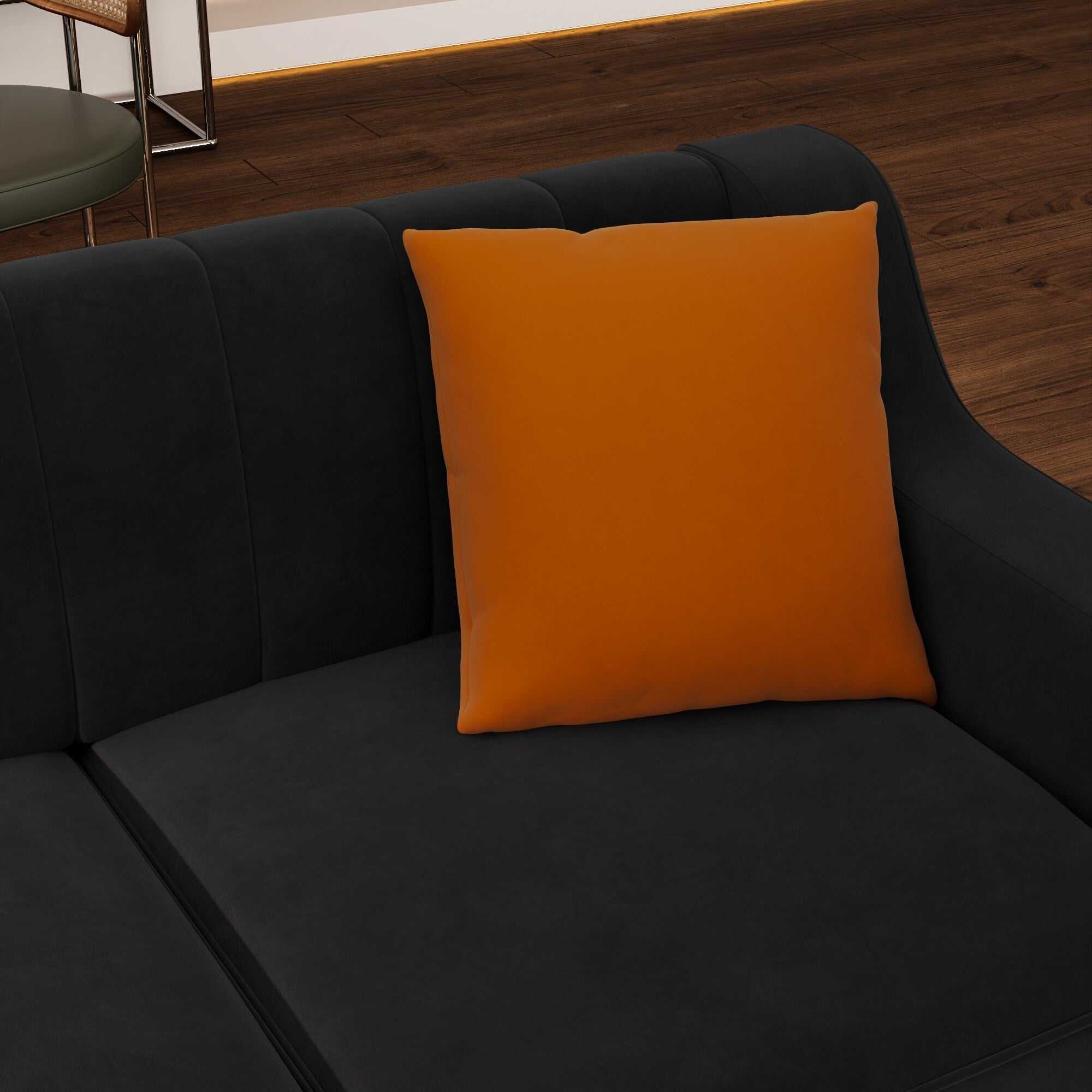 Canapé 3 places en velours noir avec touches dorées