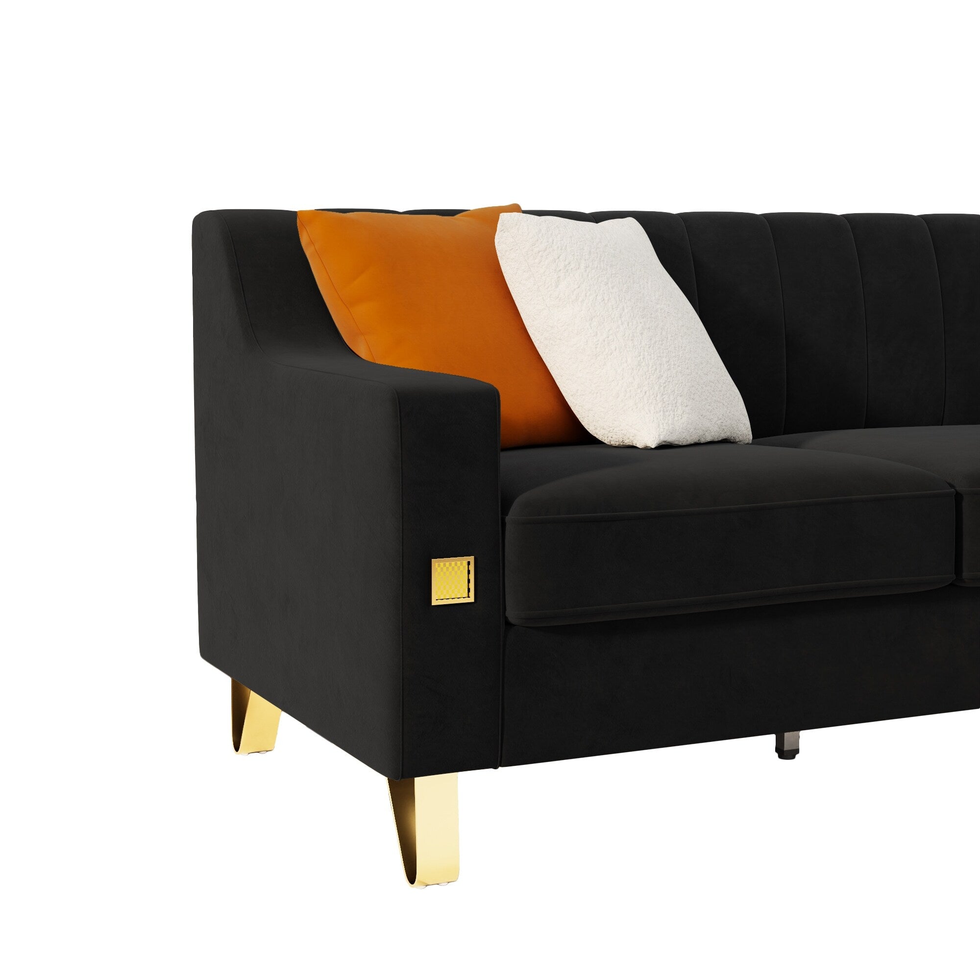 Canapé 3 places en velours noir avec touches dorées