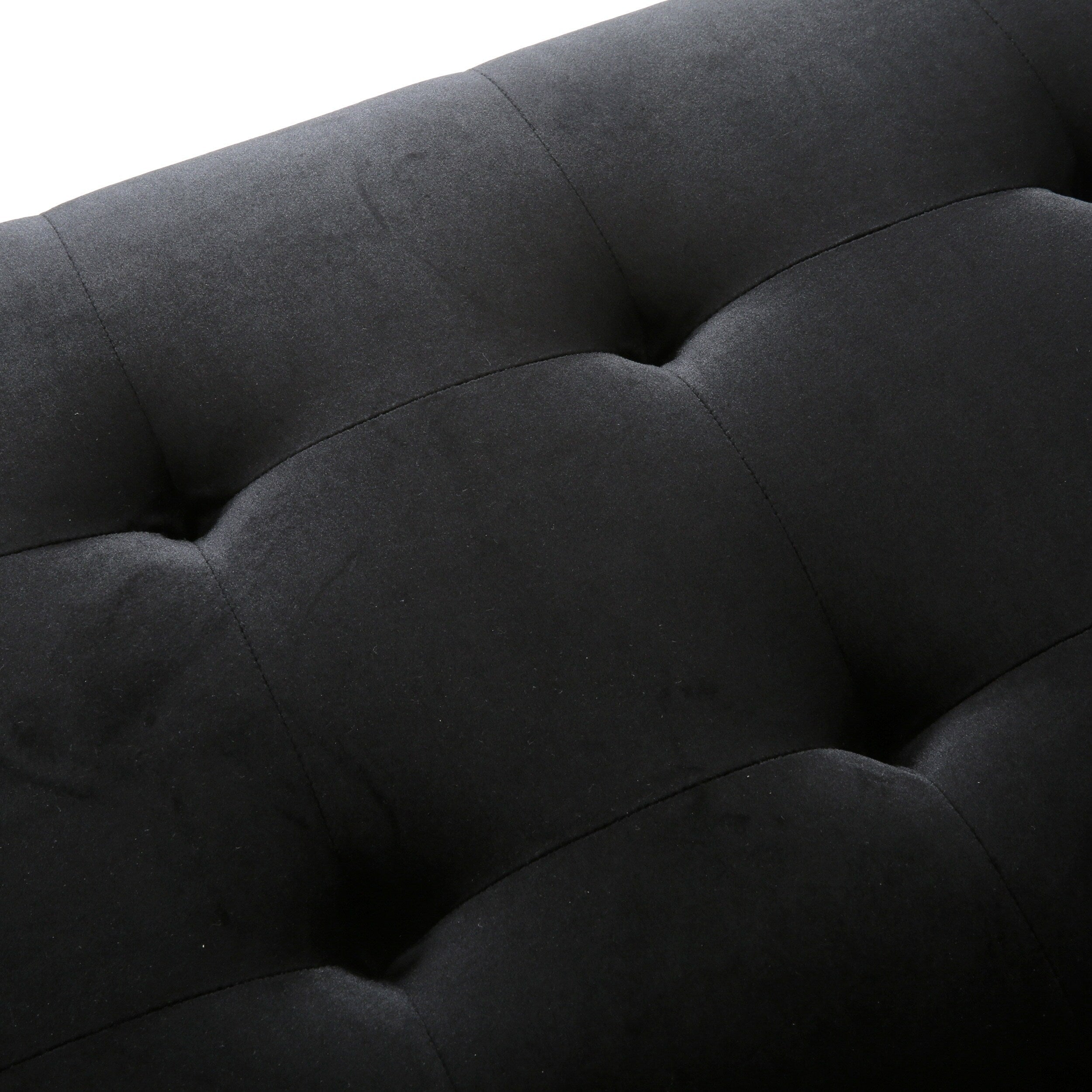 Canapé 3 places en velours noir avec coussins et structure robuste