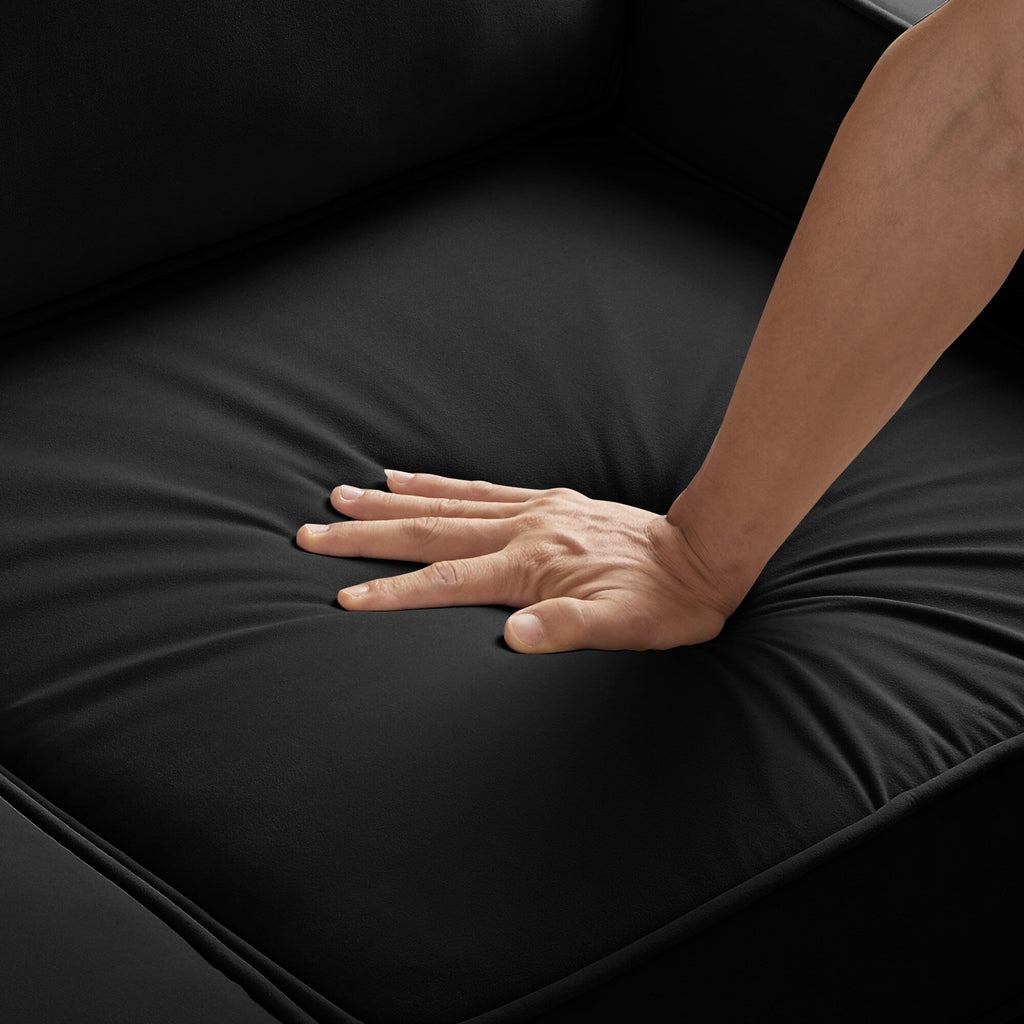 Canapé 3 places en velours noir avec accoudoirs arrondis