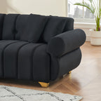 Canapé 3 places en velours noir avec coussins à ressorts