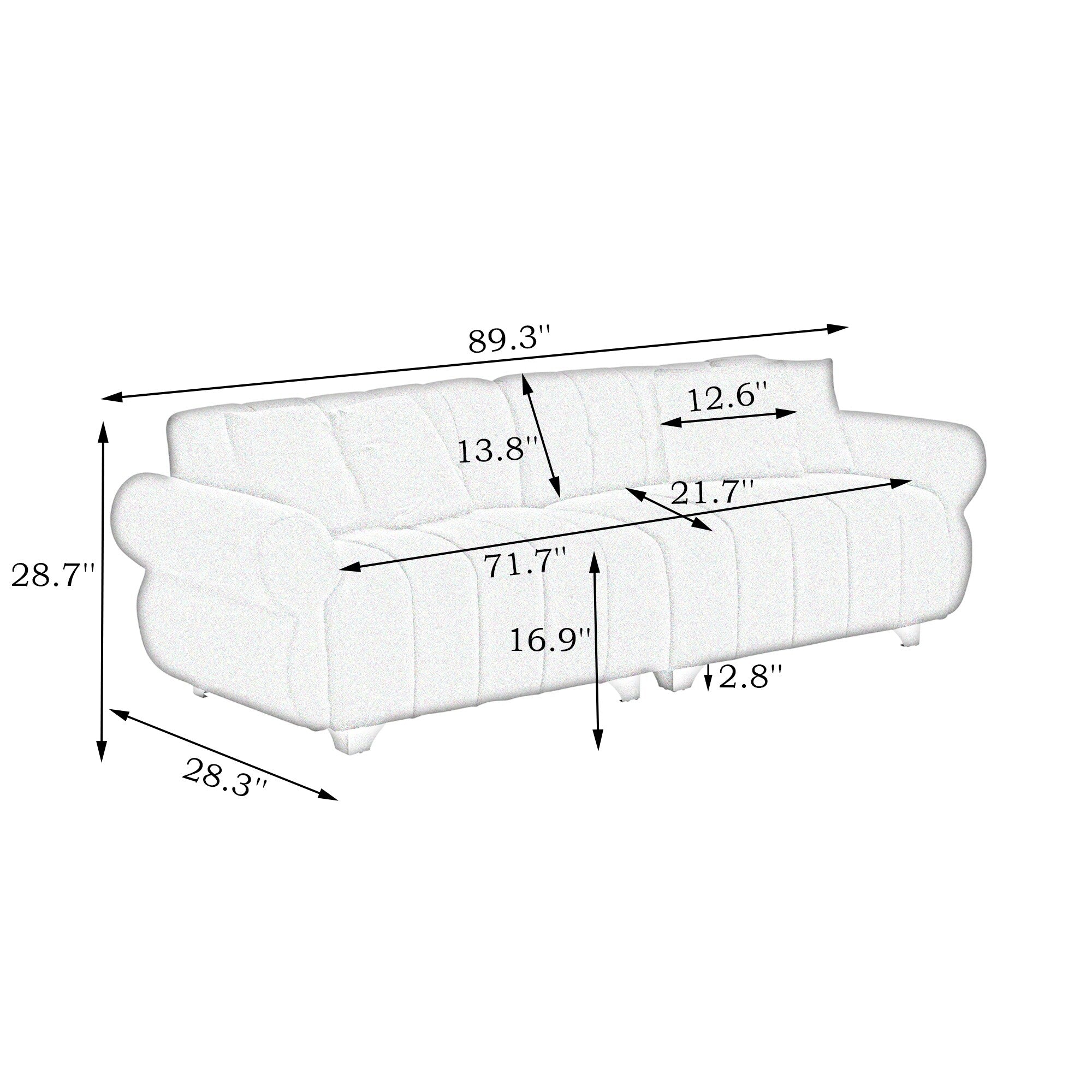 Canapé 3 places en velours noir avec coussins à ressorts