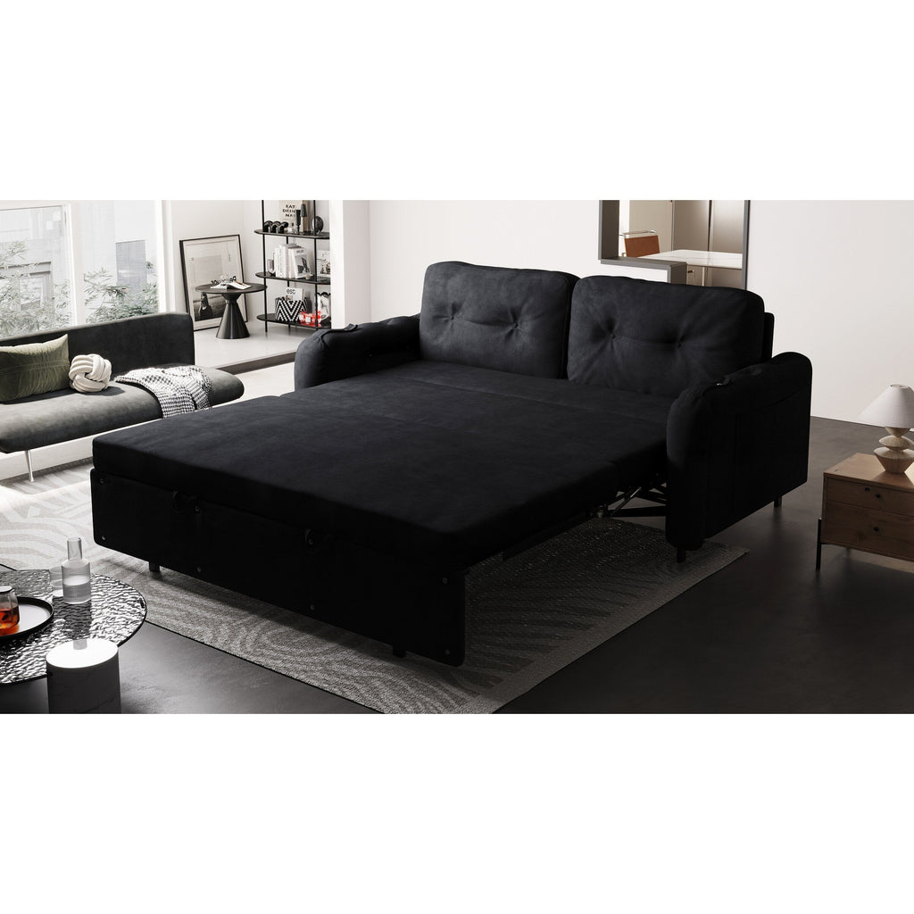 Canapé-lit convertible en velours noir avec rangement