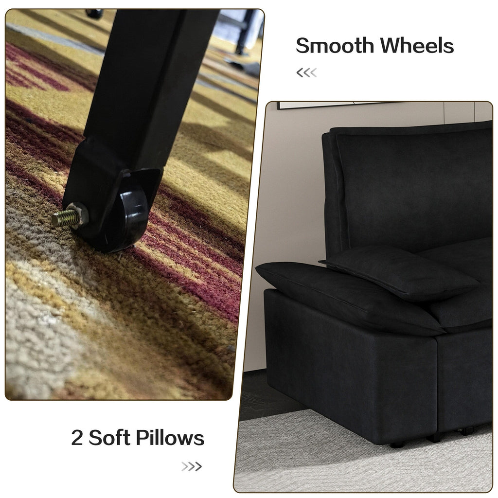 Canapé-lit gigogne en velours noir avec coussins moelleux