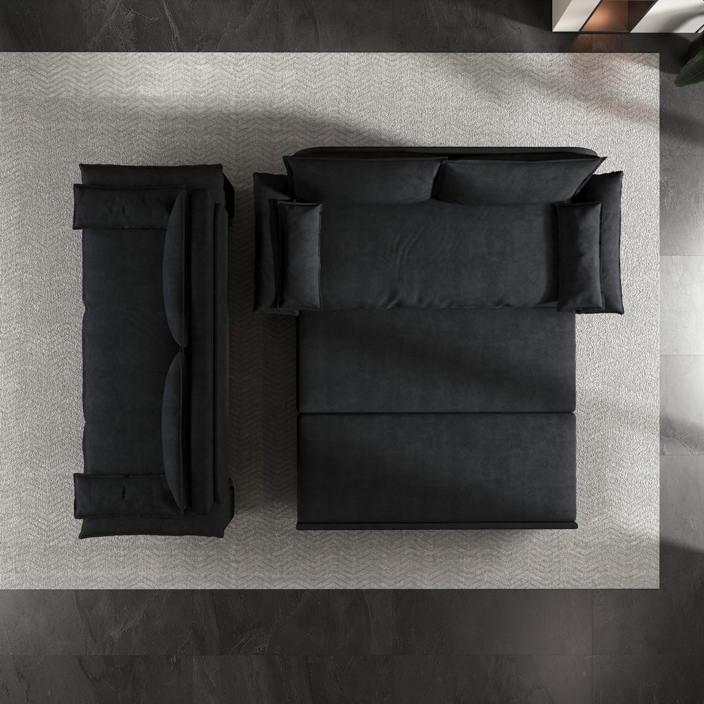 Canapé-lit gigogne en velours noir avec coussins moelleux