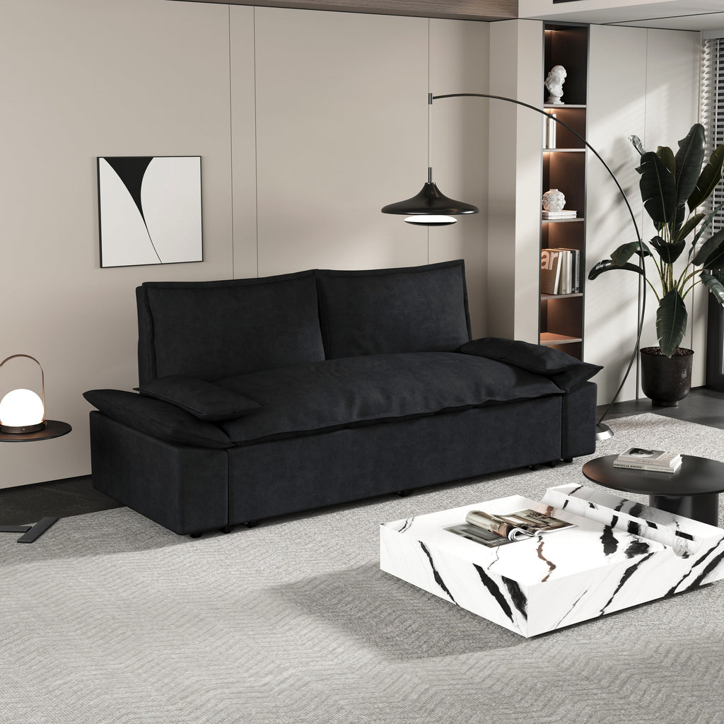 Canapé-lit gigogne en velours noir avec coussins moelleux