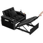 Canapé-lit simple convertible en velours noir avec port de chargement USB