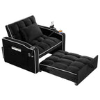 Canapé-lit simple convertible en velours noir avec port de chargement USB