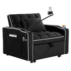 Canapé-lit simple convertible en velours noir avec port de chargement USB