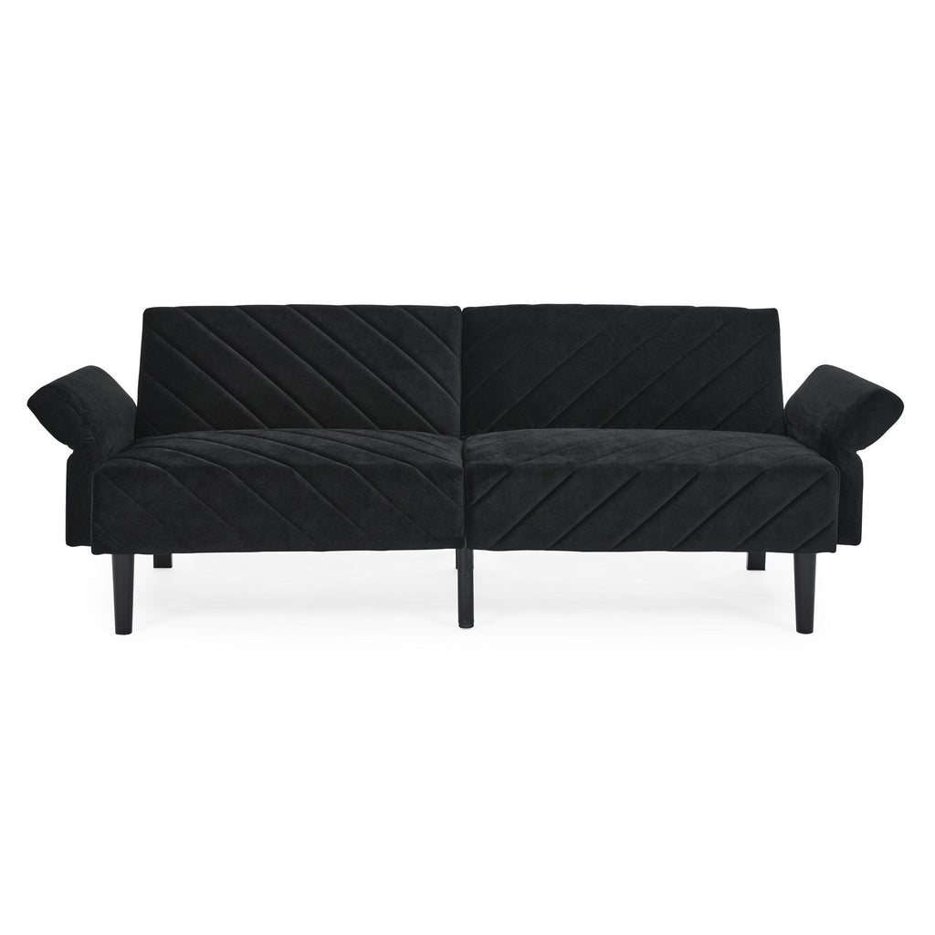 Canapé-lit futon convertible capitonné en velours noir