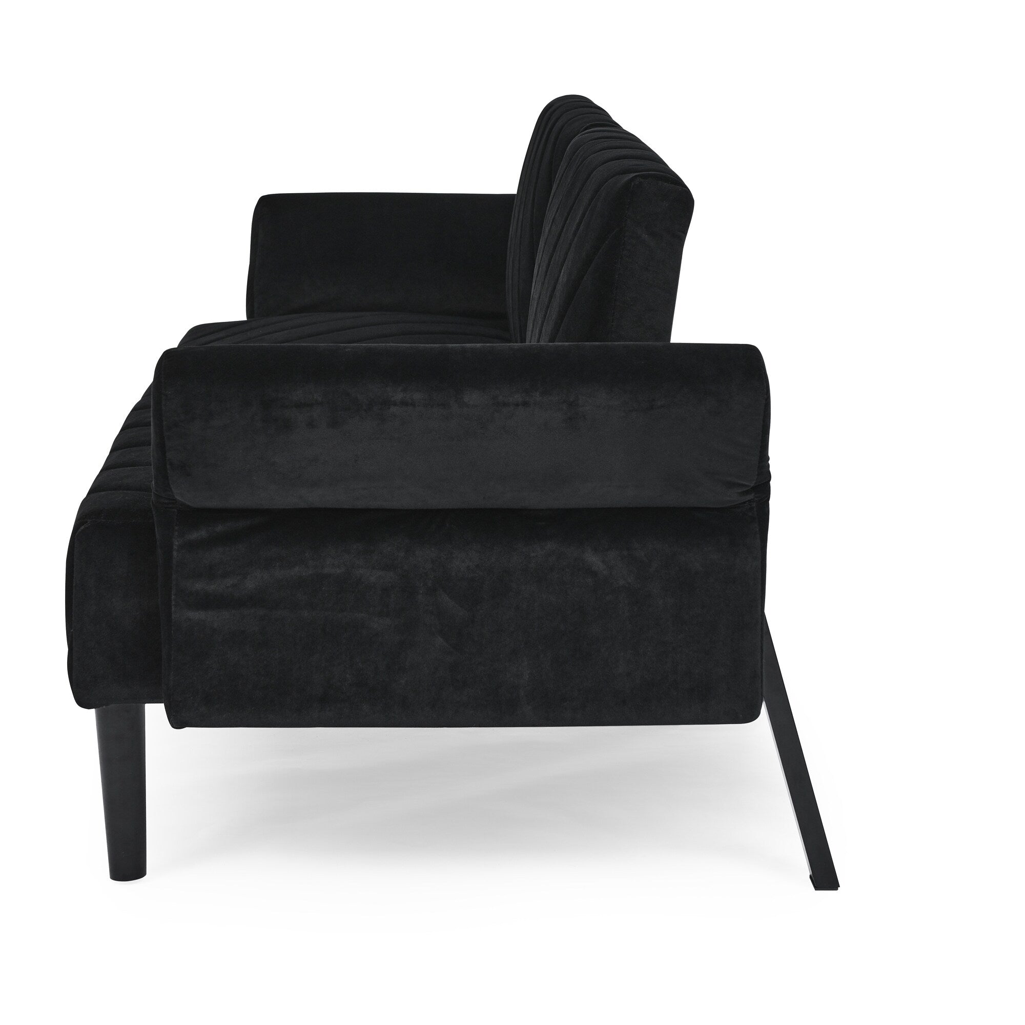 Canapé-lit futon convertible capitonné en velours noir