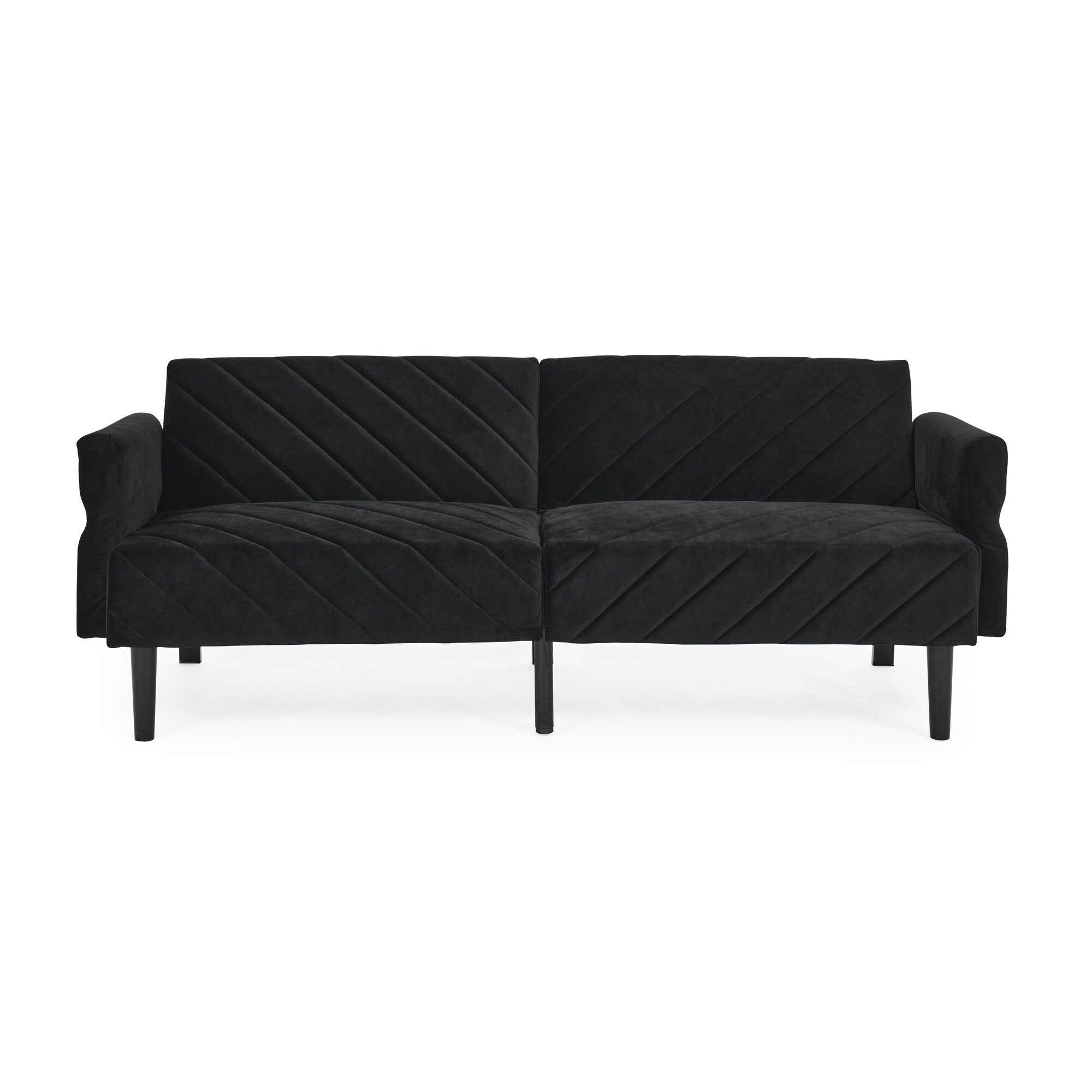 Canapé-lit futon convertible capitonné en velours noir