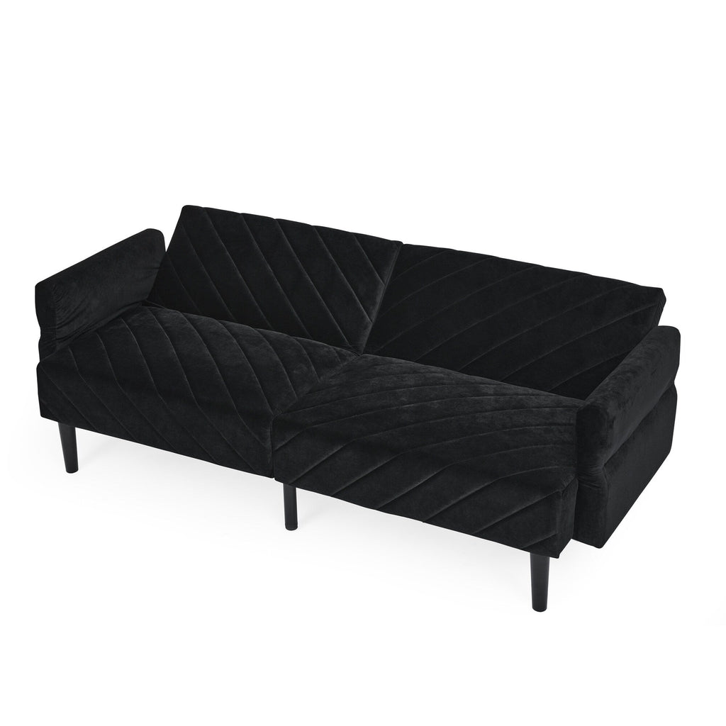 Canapé-lit futon convertible capitonné en velours noir