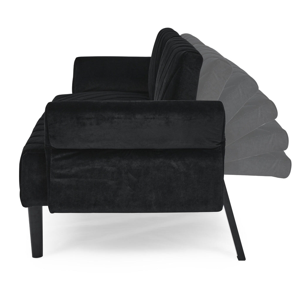 Canapé-lit futon convertible capitonné en velours noir