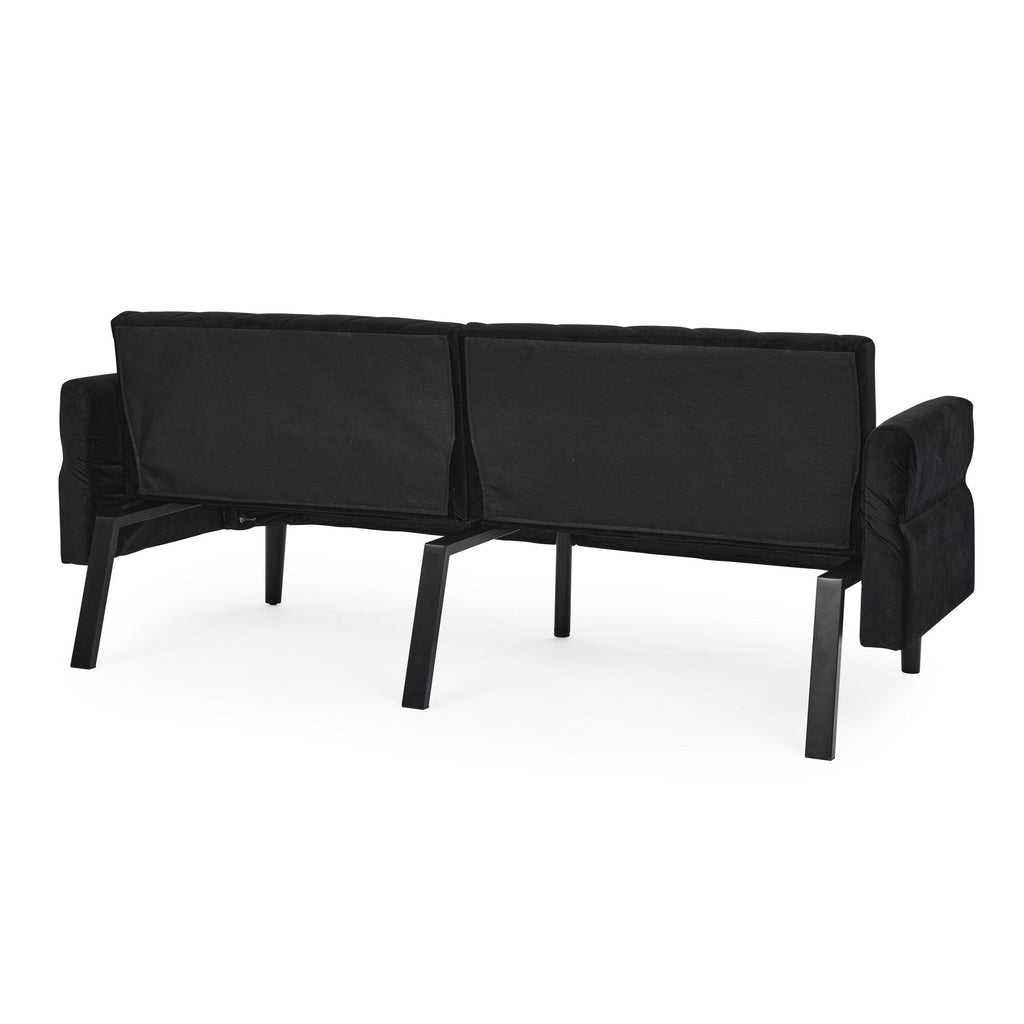 Canapé-lit futon convertible capitonné en velours noir