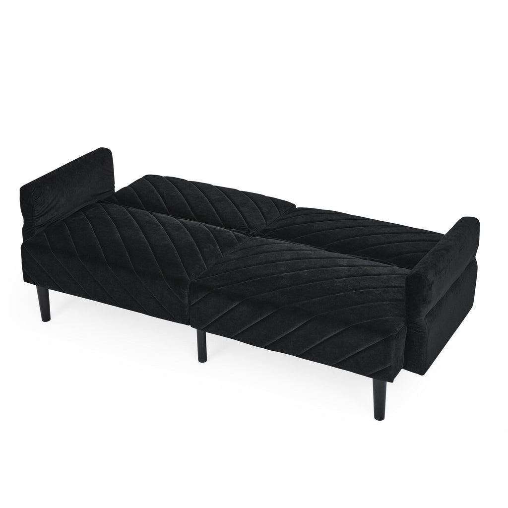Canapé-lit futon convertible capitonné en velours noir