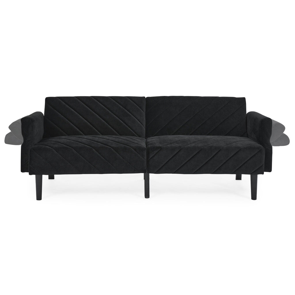 Canapé-lit futon convertible capitonné en velours noir