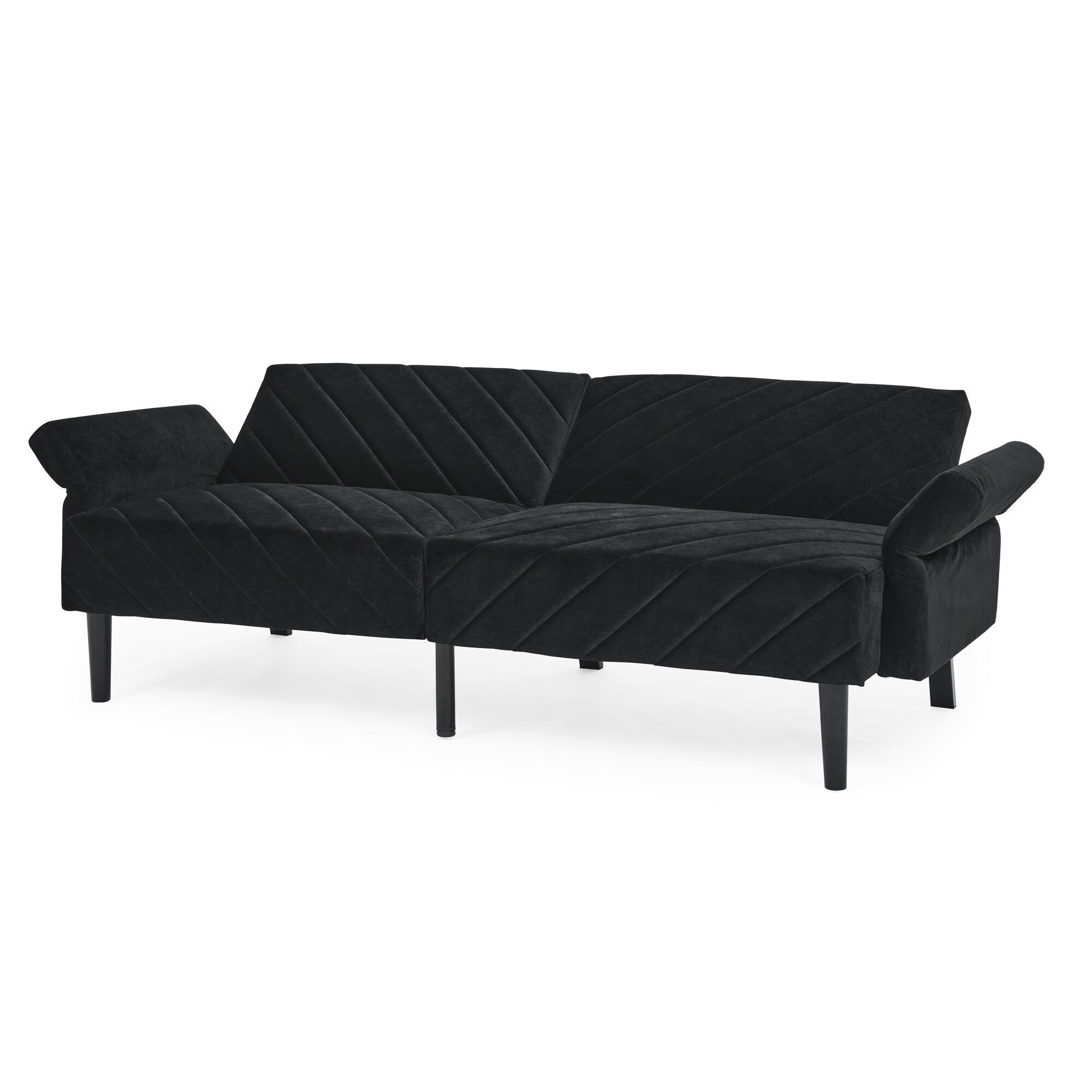 Canapé-lit futon convertible capitonné en velours noir