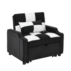 Canapé-lit simple convertible en velours noir et blanc de 35,5 pouces avec lit gigogne, poche de rangement et oreillers