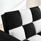 Canapé-lit simple convertible en velours noir et blanc de 35,5 pouces avec lit gigogne, poche de rangement et oreillers
