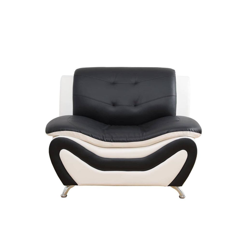 Canapé de salon 1 place en similicuir noir et blanc