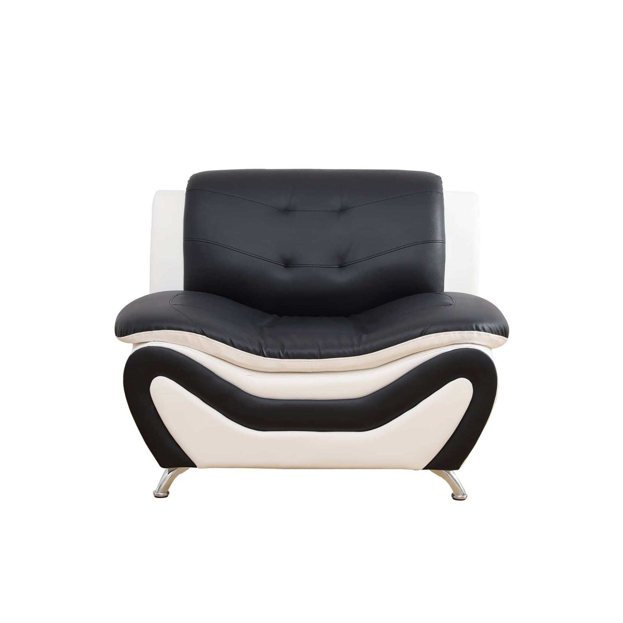 Canapé de salon 1 place en similicuir noir et blanc