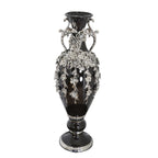 Superbe vase orné de bijoux en forme de fleuron noir et argent de 35 pouces de hauteur