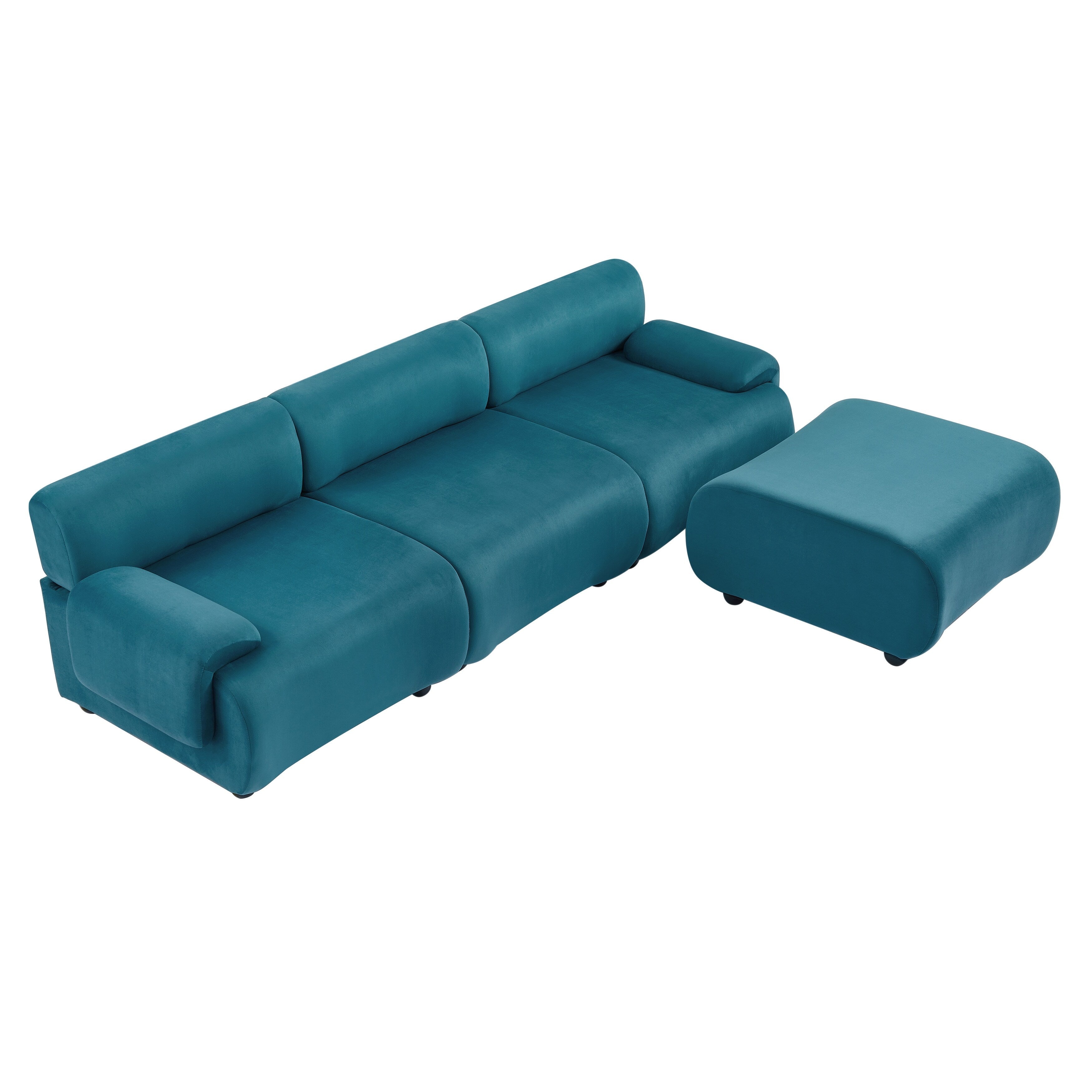 Canapé modulable 3 places Blue 105 avec pouf amovible, assise profonde et cadre en bois massif